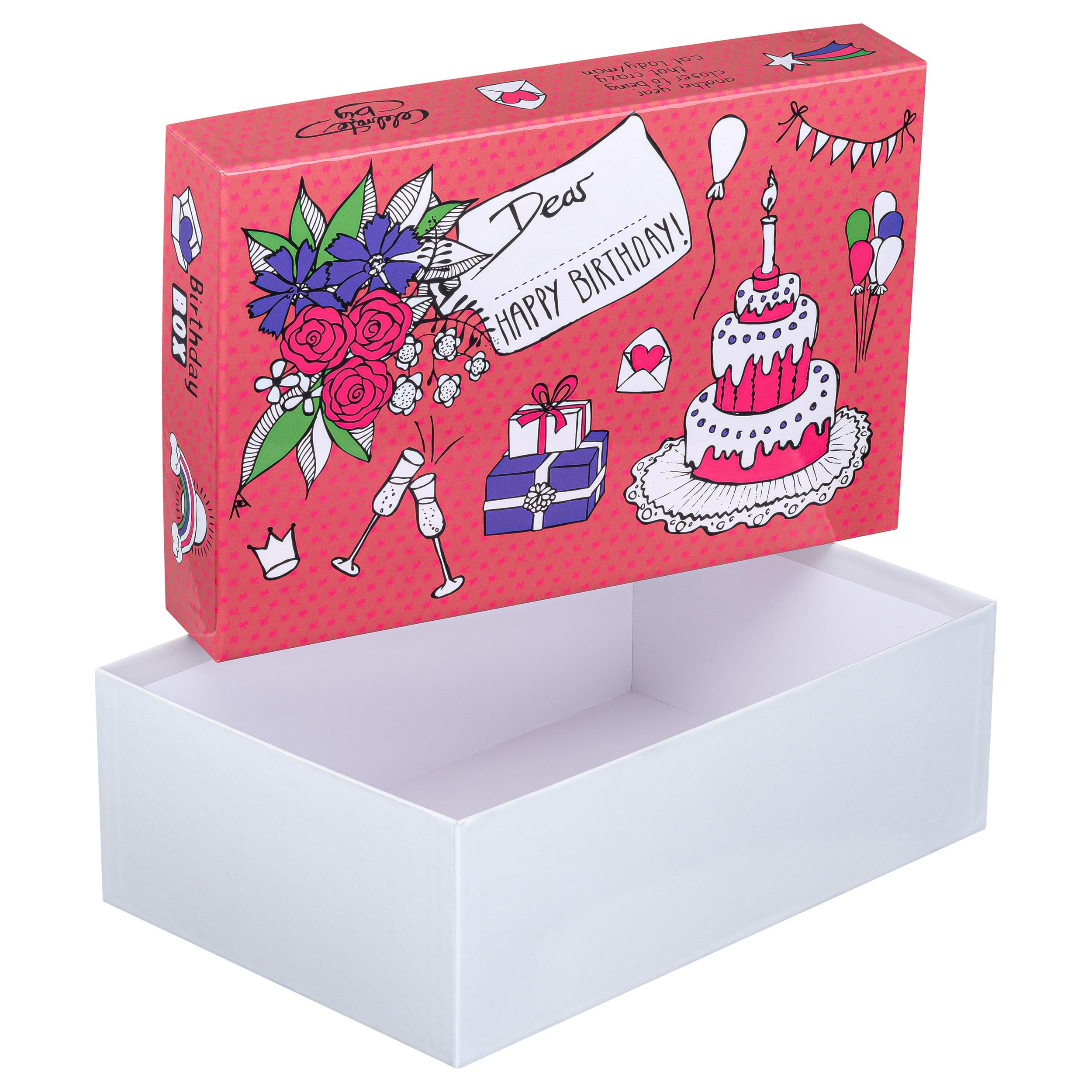 FALKEN StoryBox - Juego de 5 cajas de regalo surtidas, 120 mm de alto, DIN A4+, fabricadas en Alemania. Caja de regalo con tapa. Ideal para recuerdos, fotos, colecciones, imágenes, manualidades, cajas