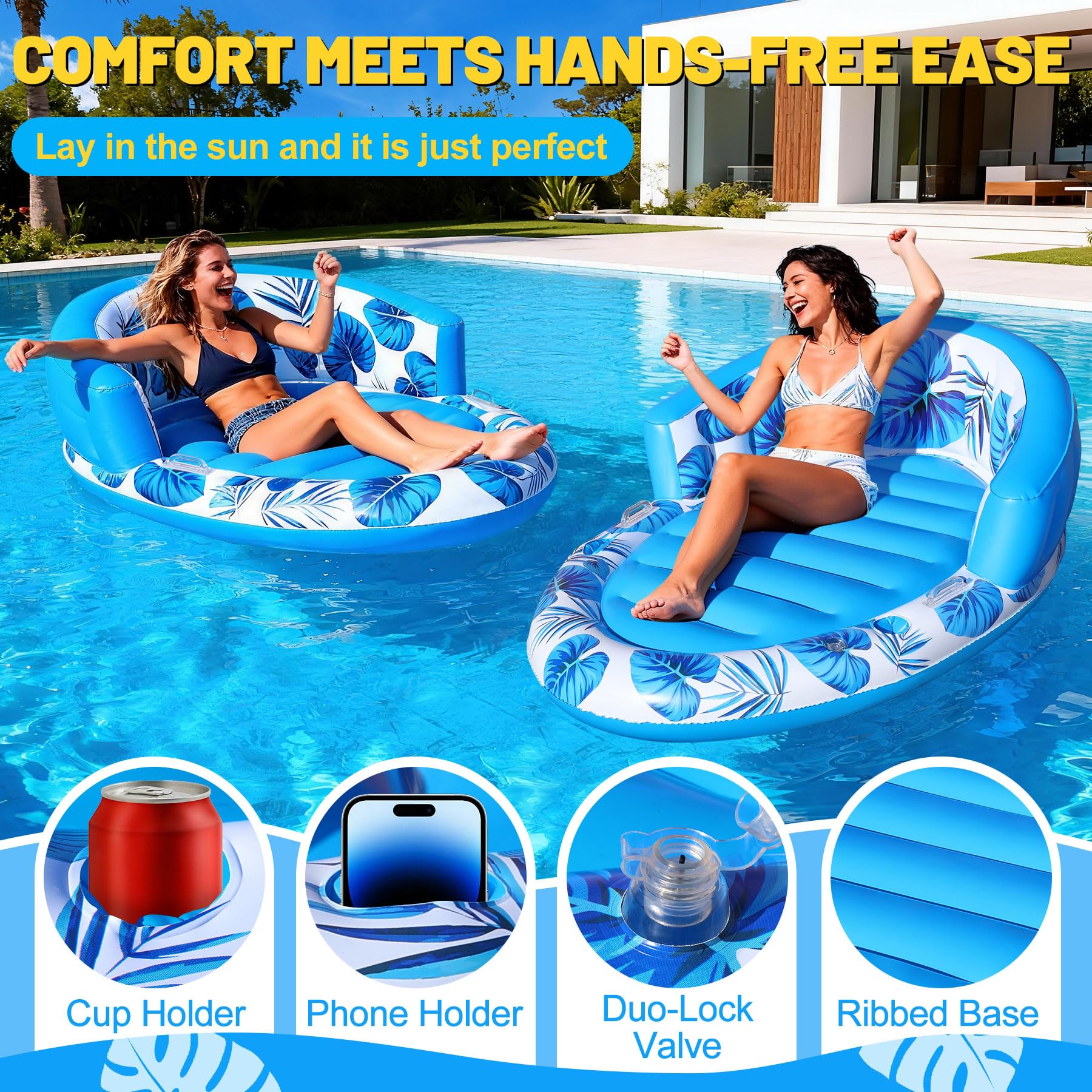 Luxfero Luftmatratze Pool Erwachsene, 160 x 100 cm Pool Matratze mit Rückenlehne, Aufblasbarer Sonnenpool für Erwachsene mit Getränkehalter und Handyhalter, Wasser Pool Luftmatratze für Strand, Garten
