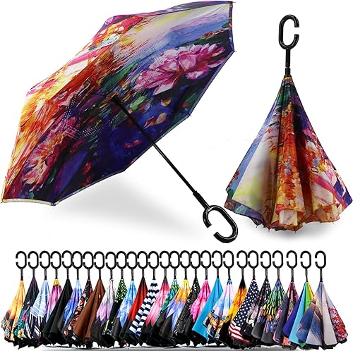 SIEPASA Paraguas invertido invertido de 4956 pulgadas, doble toldo extra grande, ventilado, resistente al viento, impermeable, paraguas de golf con