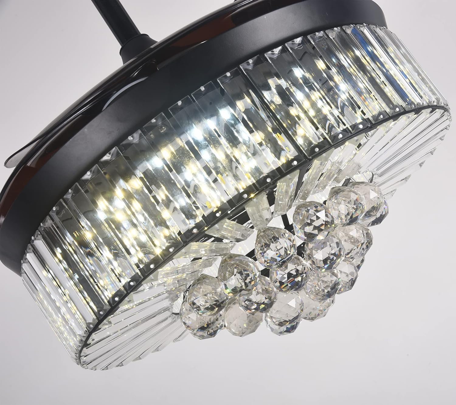 MORE CHANGE BIGBANBAN 42'' Fandelier Ceiling Fan with Light, Retractable Chandelier Fan LED Crystal Ceiling Fan for Bedroom Living Room Dining Room