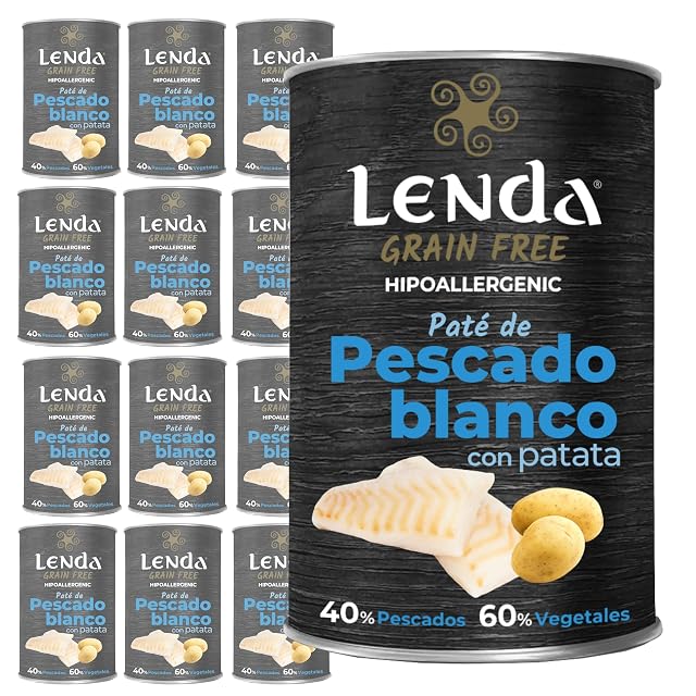 Lenda Pack 12 x 400gr Comida Humeda hipoalergenica para Perro Joven y Adulto - Pescado Blanco con Patatas