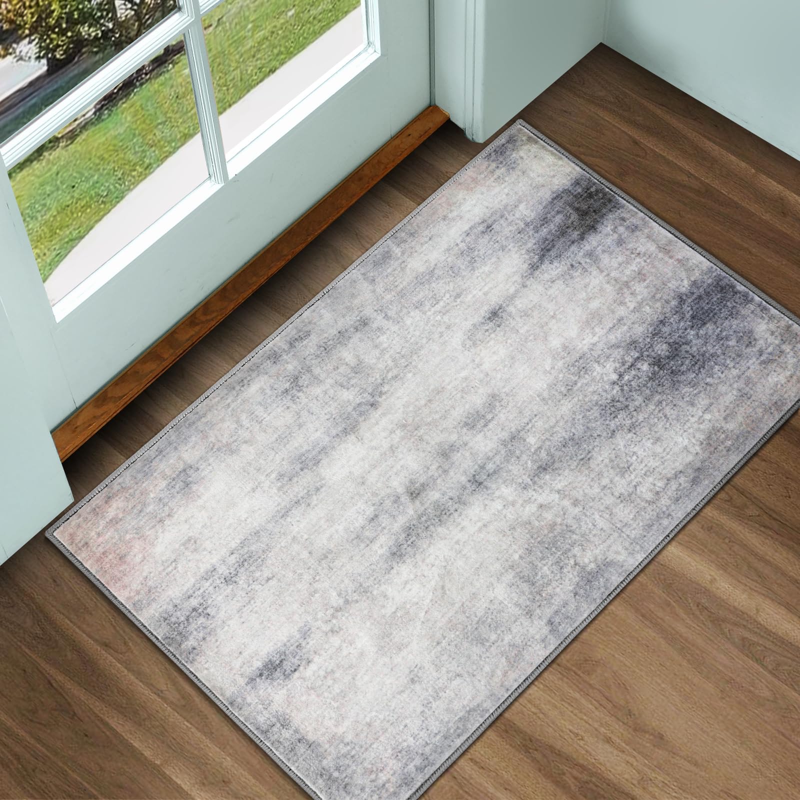 Roiboty 2' x 3' Modern Abstract White Indoor Doormat, 24"x36", Non Slip, Machine Washable