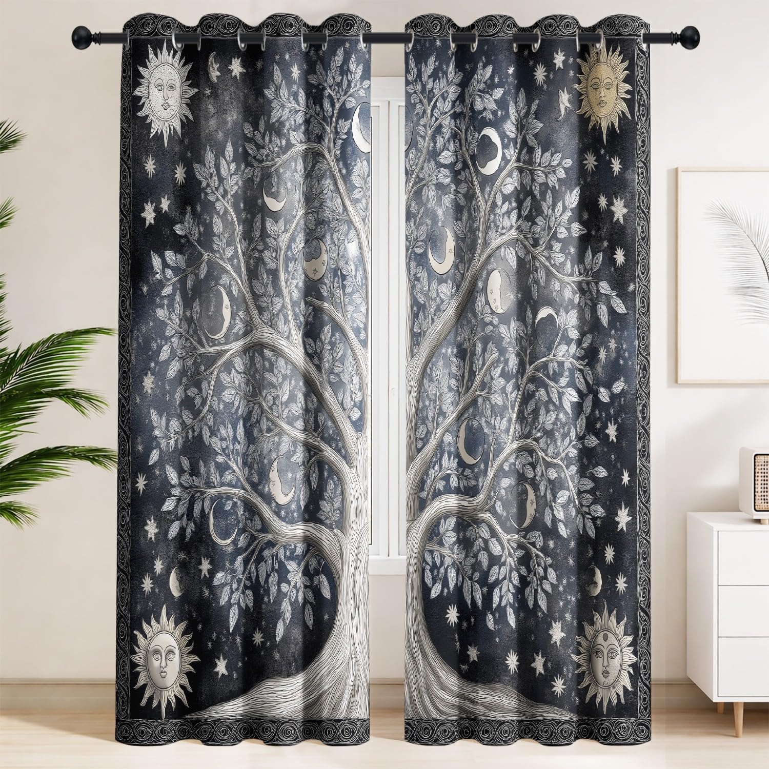 Rideaux occultants thermiques lune et arbre de vie contre le froid et les regards indiscrets