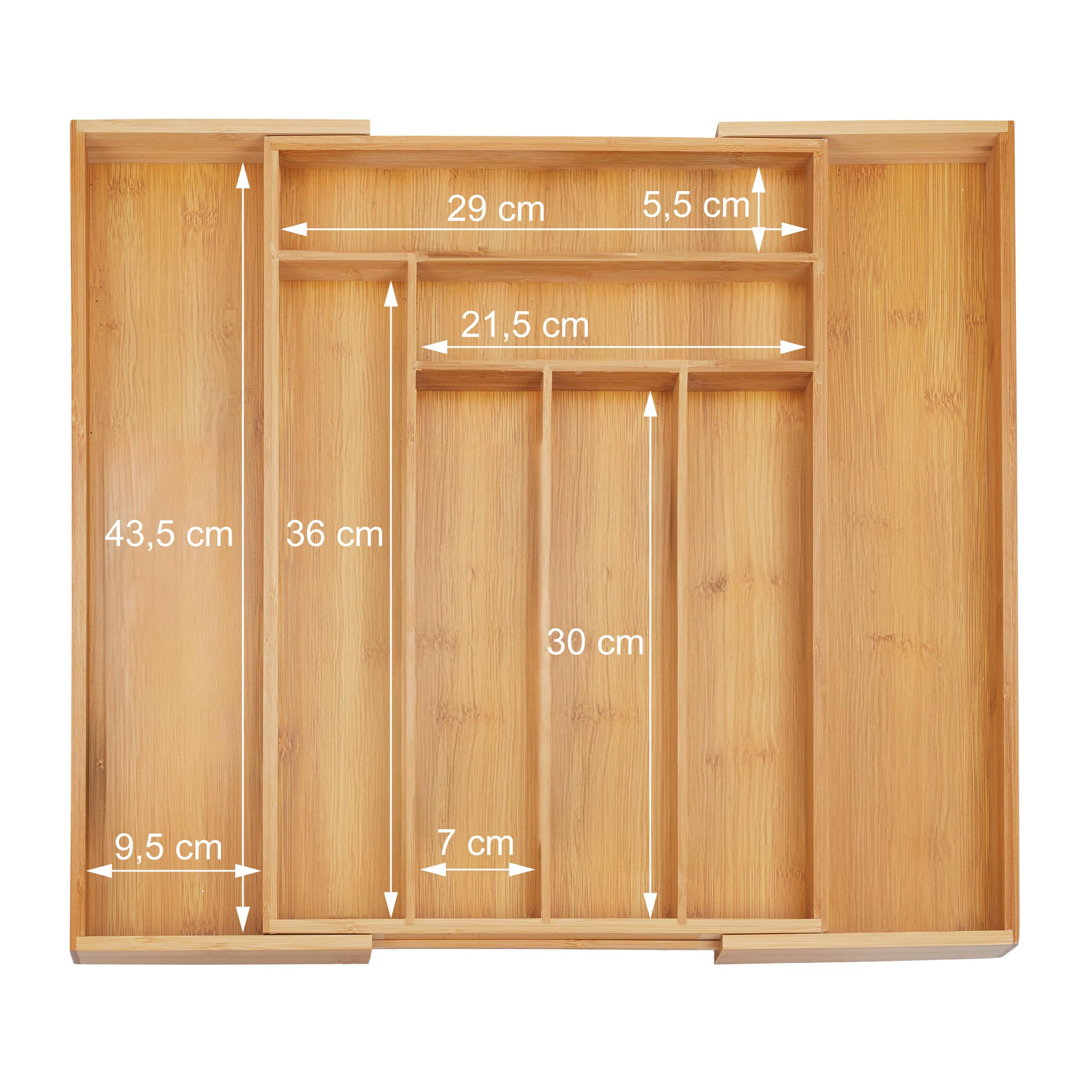 Relaxdays Cubertero Cajón Extensible, Bandeja Cubiertos 8 Compartimentos, Clasificador Bambú, 5x32,5-52x45,5cm, Natural