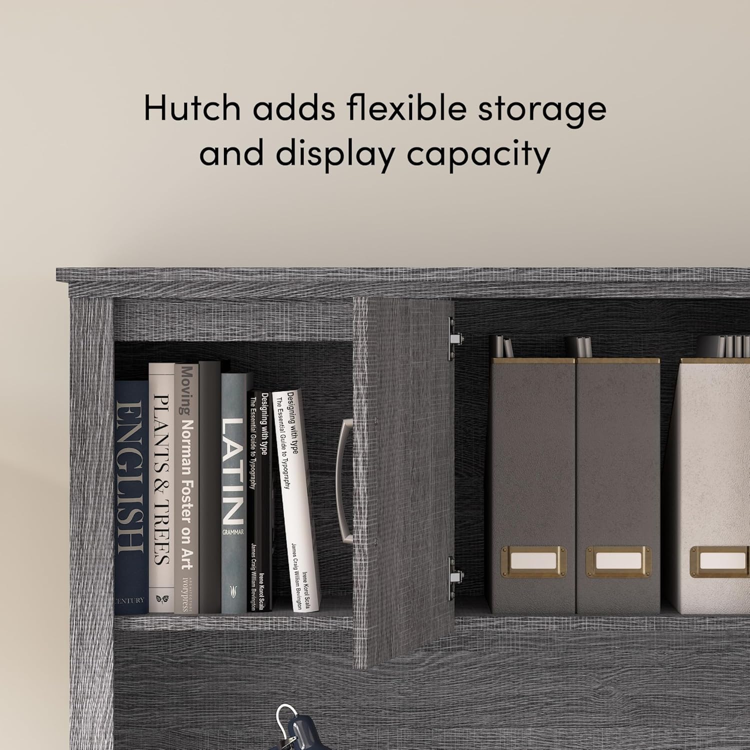 Bestar Logan U Shaped Desk with Hutch, Lateral File Cabinet, and Bookcase in Bark Gray, 66W | Complete Office Setup for Home or Commercial Spaces