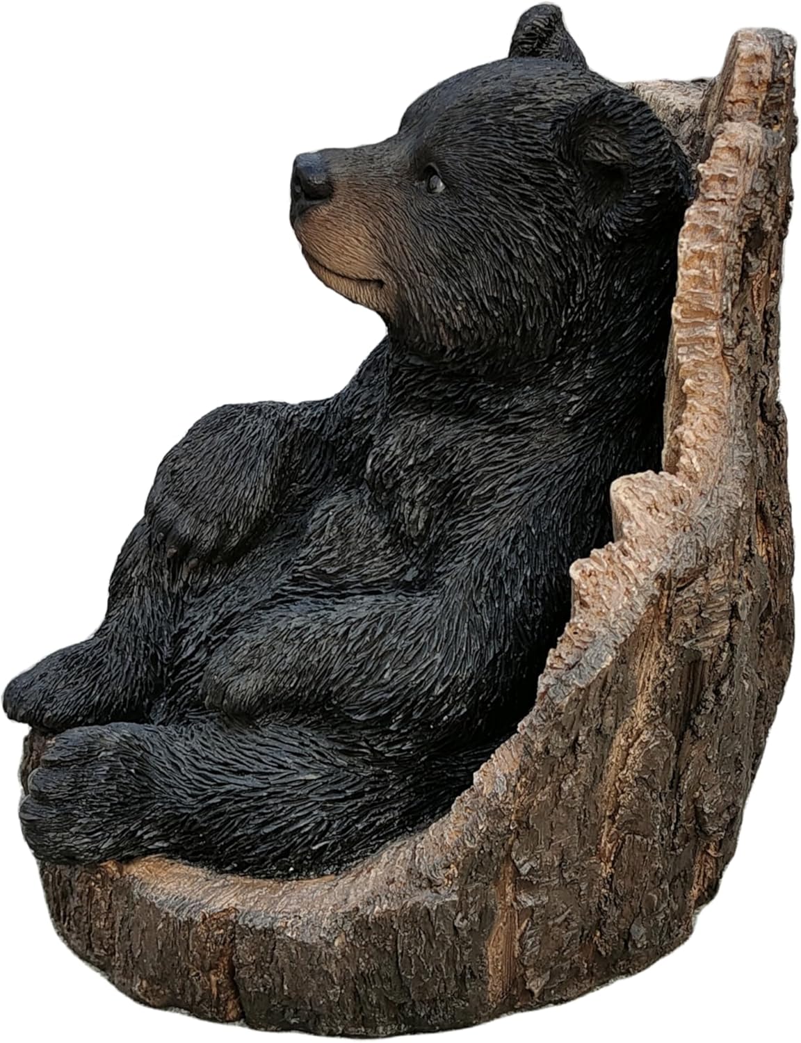 Hi-Line Gift Ltd. Lone Cub Haven: Intriguing Black Polyresin Bear in Stump Figurine