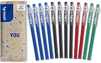 Set 12 Pixuri cu Gel Ștergibile PILOT FriXion Ball Stick - 4 Albastre, 4 Negre, 2 Roșii, 2 Verzi - Vârf Mediu - Pentru Penar Școlar