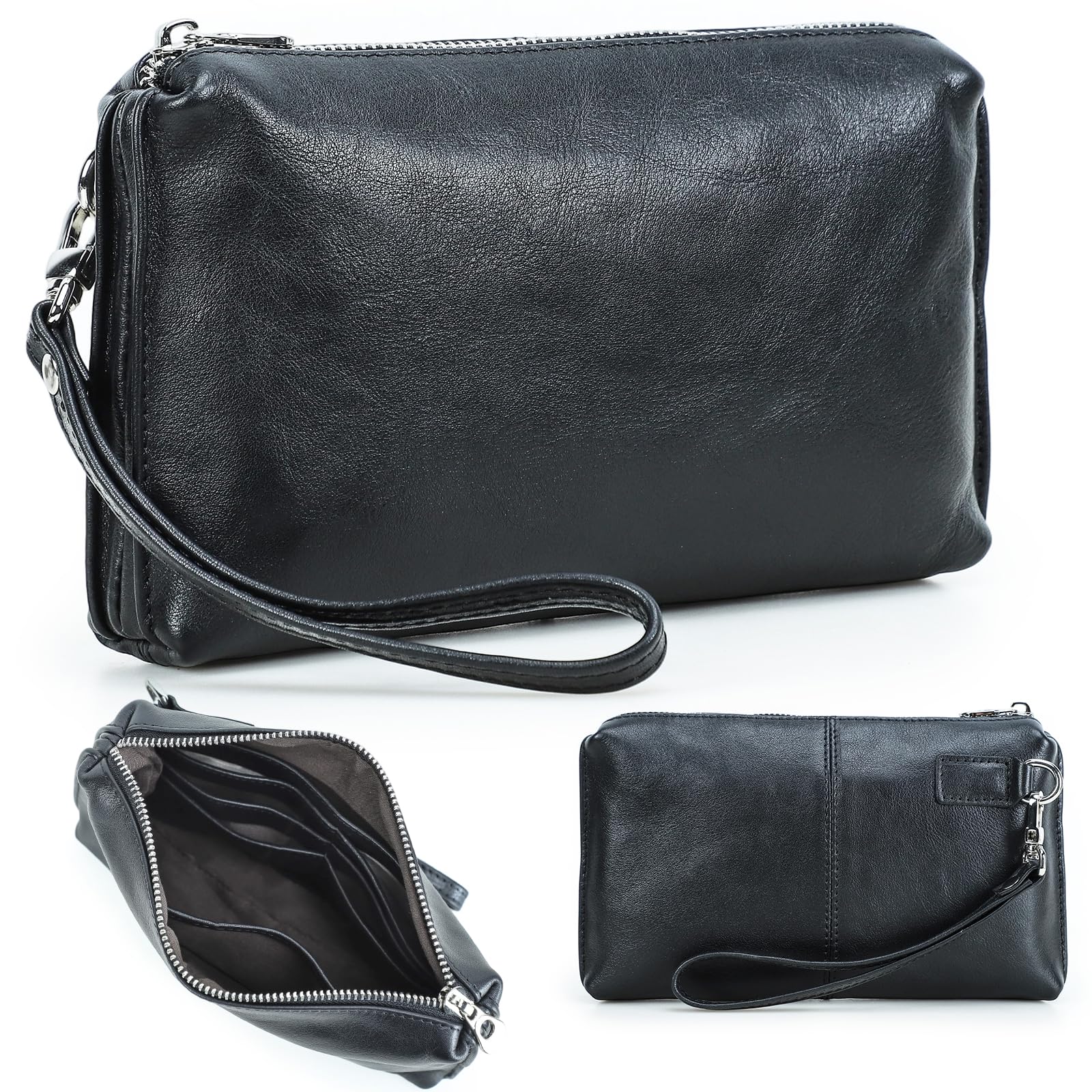 CONTACTS Männer Leder Reißverschluss Karte Passport Pocket Bill Wallet Geldbörse Handytasche