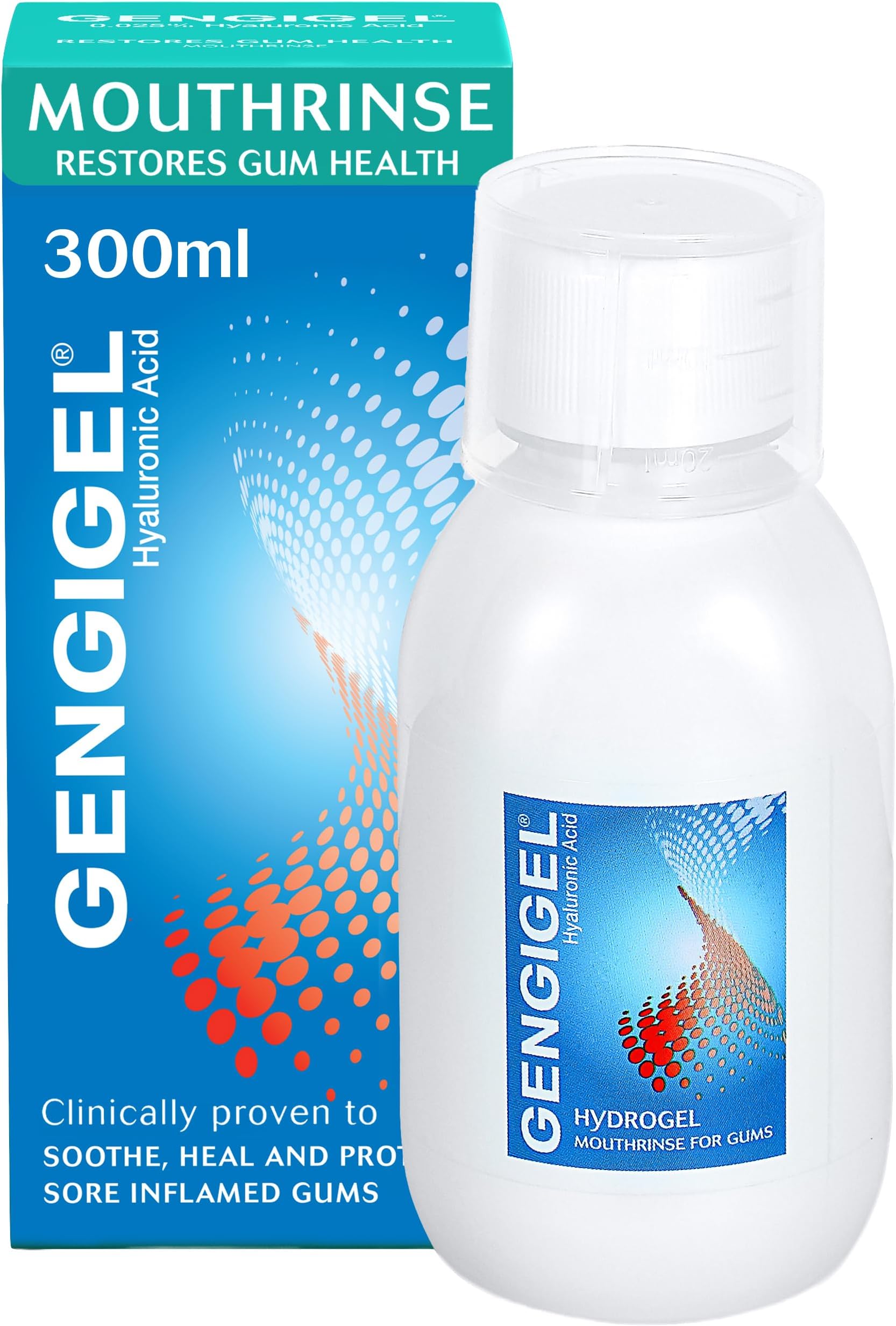 Gengigel Mouthrinse 300ml – Hyaluronic Acid Mouth Ulcer Treatment for Adults, Gum Repair & Gum Disease Support, Oral Rinse for Bleeding Gums, Gingivitis & Mouth Ulcers