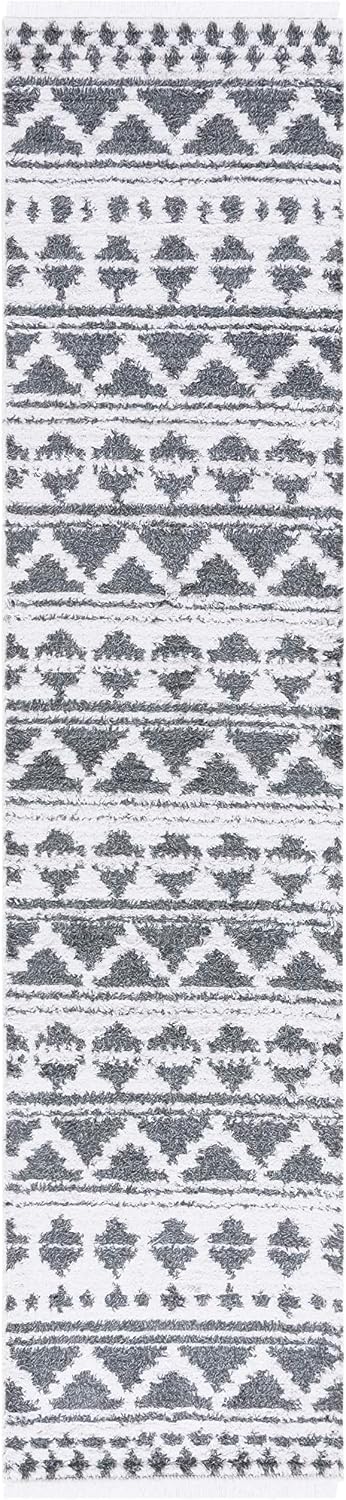 SAFAVIEH Augustine Collection Runner Rug - 2' x 9', Ivory & Grey, Moroccan Boho Rustic Fringe Design, Non-Shedding & Easy Care, Ideal for High Traffic Areas in Living Room, Bedroom (AGT847F)