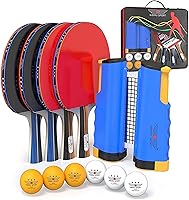 NIBIRU SPORT Professional Ping Pong Paddle Set: 4 Table Tennis Rackets, Retractable Net, 3-Star Balls & Carry Case - Indoor/Outdoor Play