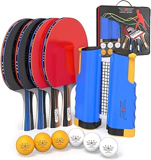 NIBIRU SPORT Professional Ping Pong Paddle Set: 4 Table Tennis Rackets, Retractable Net, 3-Star Balls & Carry Case - Indoor/Outdoor Play