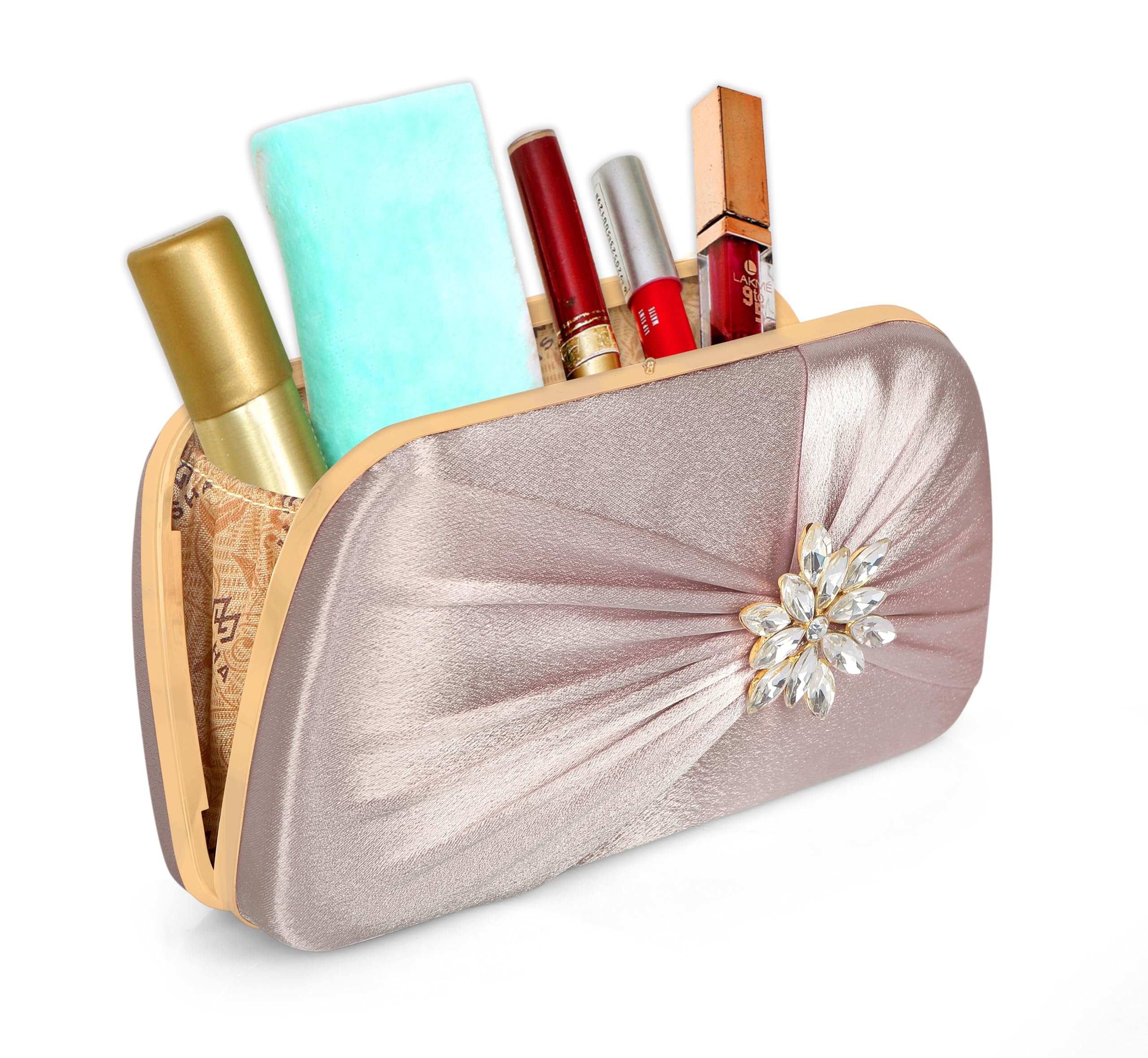 MISHA Radiance Flower Diamond Satin Clutch (ROSE GOLD) 2