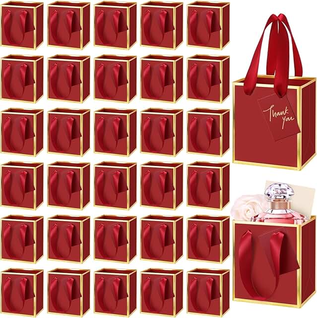 Yeaqee 50 Pcs Mini Metallic Paper Gift Bags with Handles 4x2.75x4.5'' Ti...
