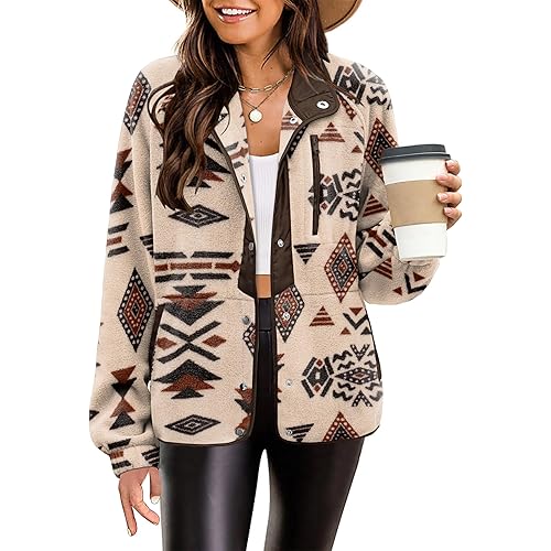 Zeagoo Women's Cozy Fleece Jacket Western Aztec Print Snap Button Down Coat with Pockets Casual Warm Outwear 2026