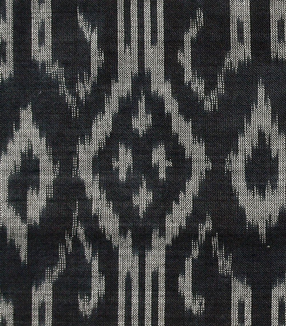 Gothic Crosses Silk Cotton Blend Black & White Ikat Hand Woven Soft Fabric 44" Wide
