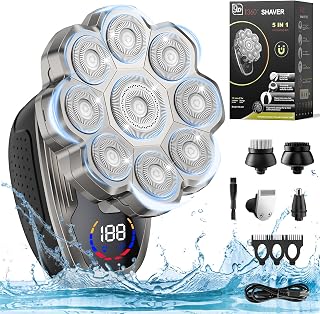 Head Shaver, 9D Head Shavers for Bald Men,Electric Razor IPX7 Waterproof for Men Skull, Wet/Dry LED Display Rechargeable 360° Rotary Shaver Grooming Kit for Close Shaving, with Type-C Charge