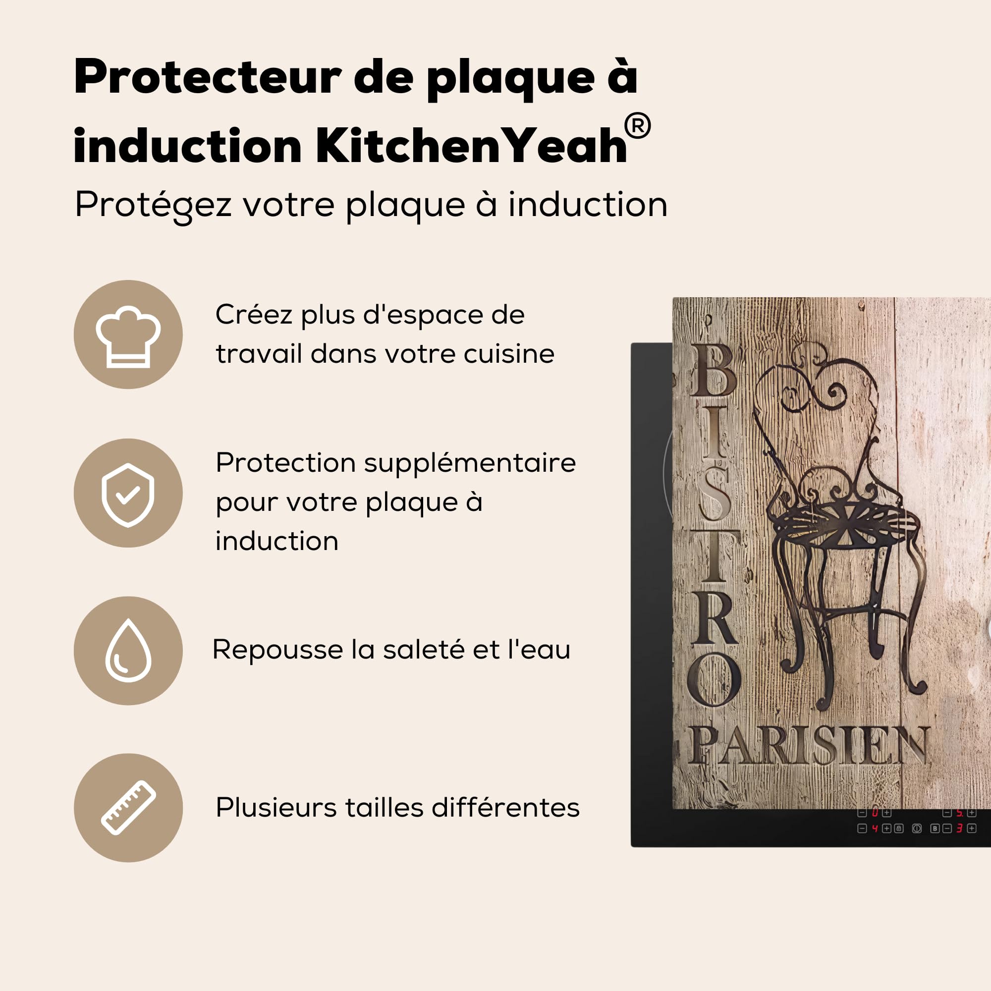 KitchenYeah© Protege Couvre Plaque De Cuisson Décoration Cuisine Tapis Protection Protecteur Induction 60x52 cm Bistro Parisien - Café - Café - Vendanges - 60x52 cm