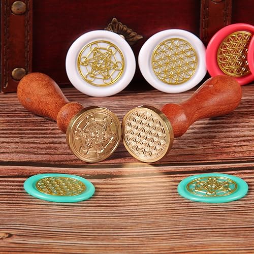 Miniatura 2 de Kit de sellos de cera de 18 piezas geometría sagrada juego de sellos de cera que incluye un pequeño mini joyero de cofre del tesoro 2 cabezales de