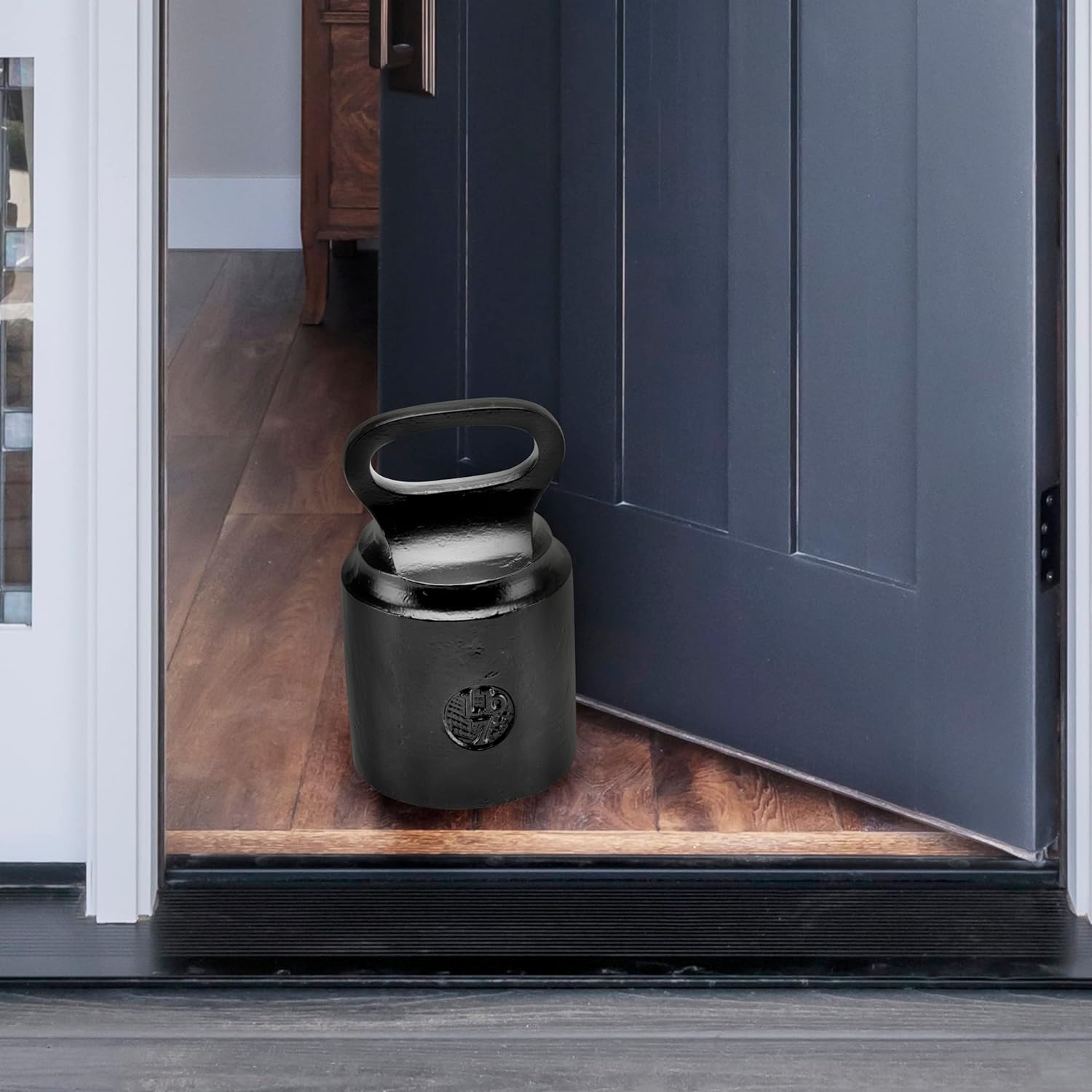 CRAFTSMAN ROAD Cast Iron Door Stop Decorative, Weighted Heavy Door Weight 7lb Antique Free Standing 7' x 4' Non Slip with Handle (Black)