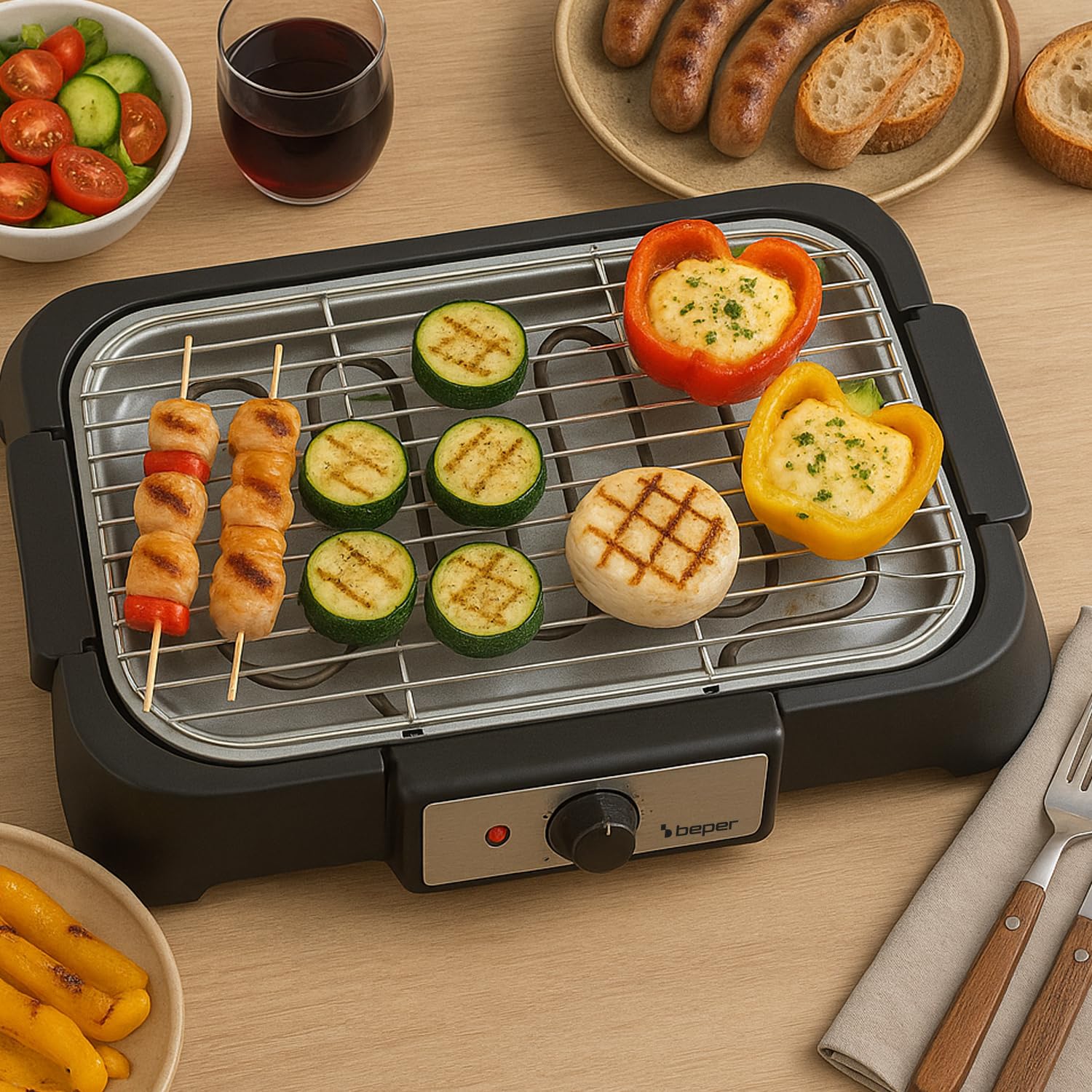 BEPER P101BBQ001 Barbecue Elettrico 2000W Griglia XXL 41,5x24 cm Cottura Senza Fumo
