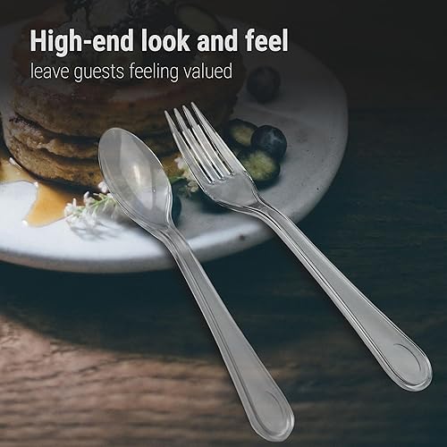 Miniatura 4 de [200 unidades] Juego de 2 tenedores y cucharas de plástico transparente resistentes envueltos individualmente, 100 tenedores y 100 cucharas