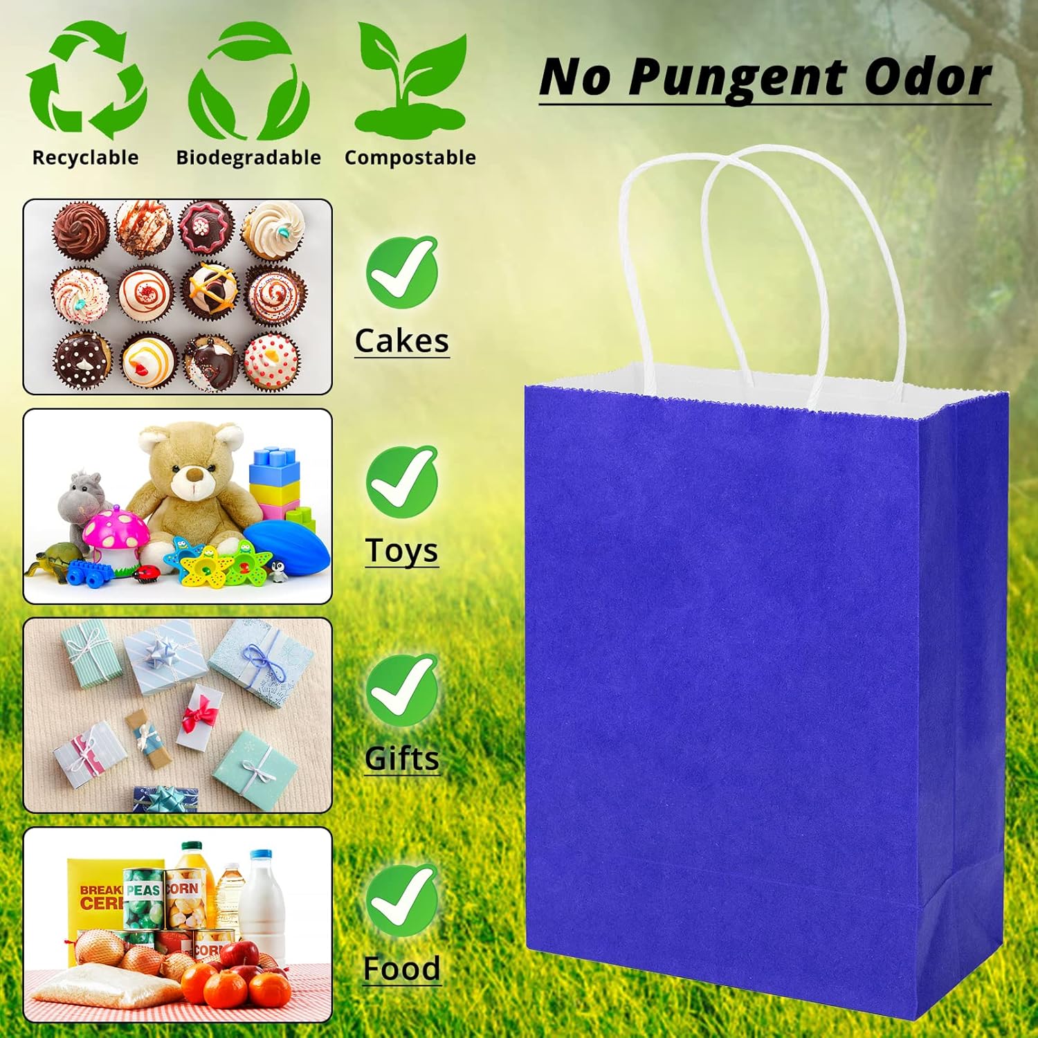 100 Pack 5.9x3.15x8.26 inch Small Gift Bags, Kraft Blue Bags with Handles Bulk for Birthday Party Favors,Gift Paper Bags,Retail Shopping Business Goody Craft Gift Bags - Image 4