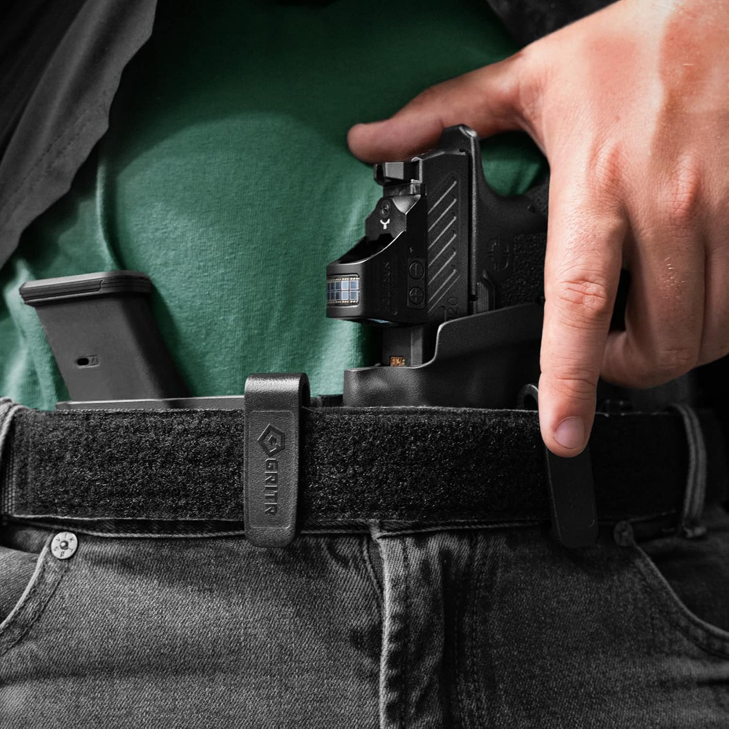GRITR IWB Appendix Carry Kydex Right/Left Hand Gun Holster Compatible with Glock 19 | Magazine Holder, Open Bottom, Optic Cut, Adjustable Retention