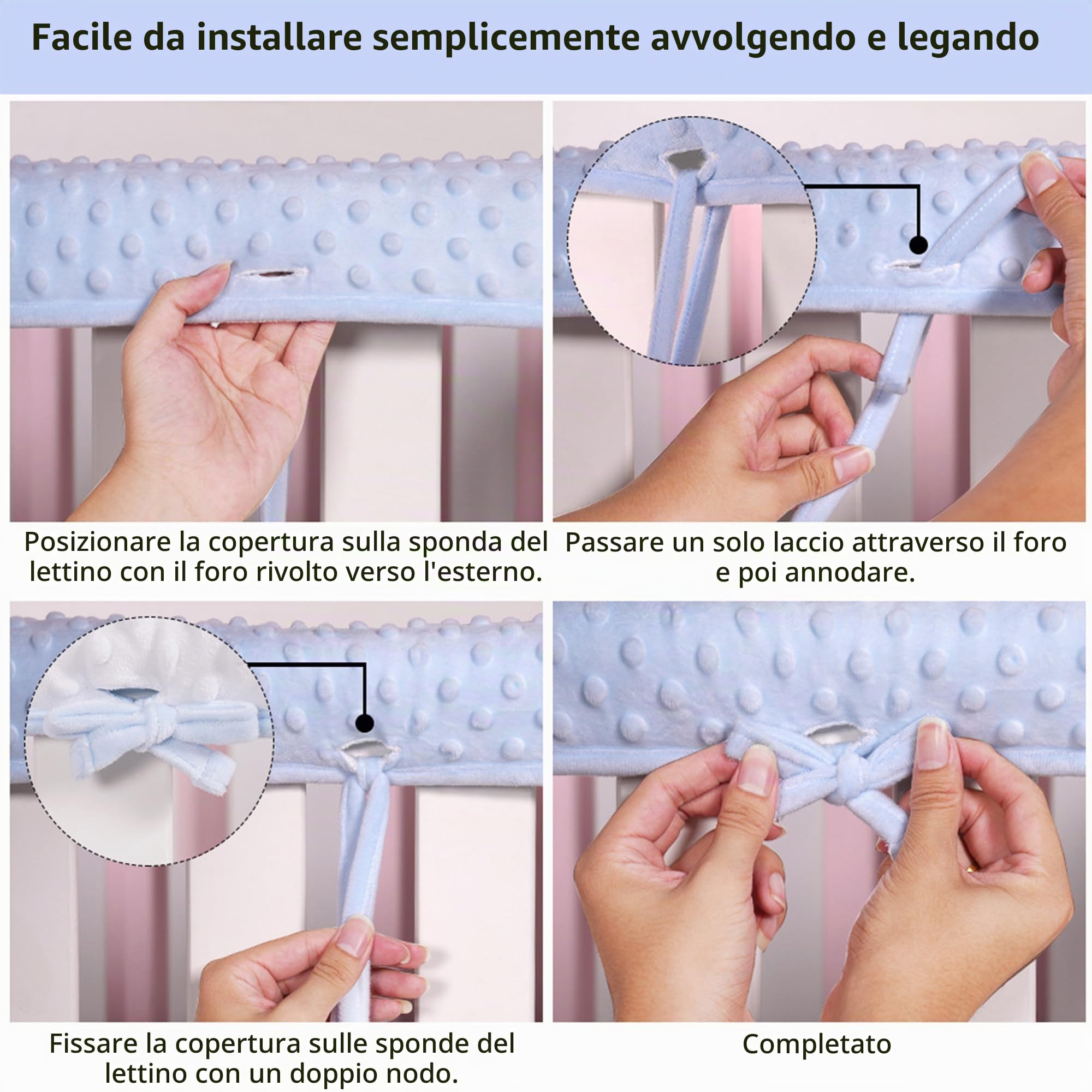 3 Pezzi Copertura di Protezione Della Ringhiera del Bambino, Paracolpi per Lettino per Bambini, Universali Paracolpi Lettino Neonato Imbottito, Coprirerba del Lettino per la Dentizione, Blu