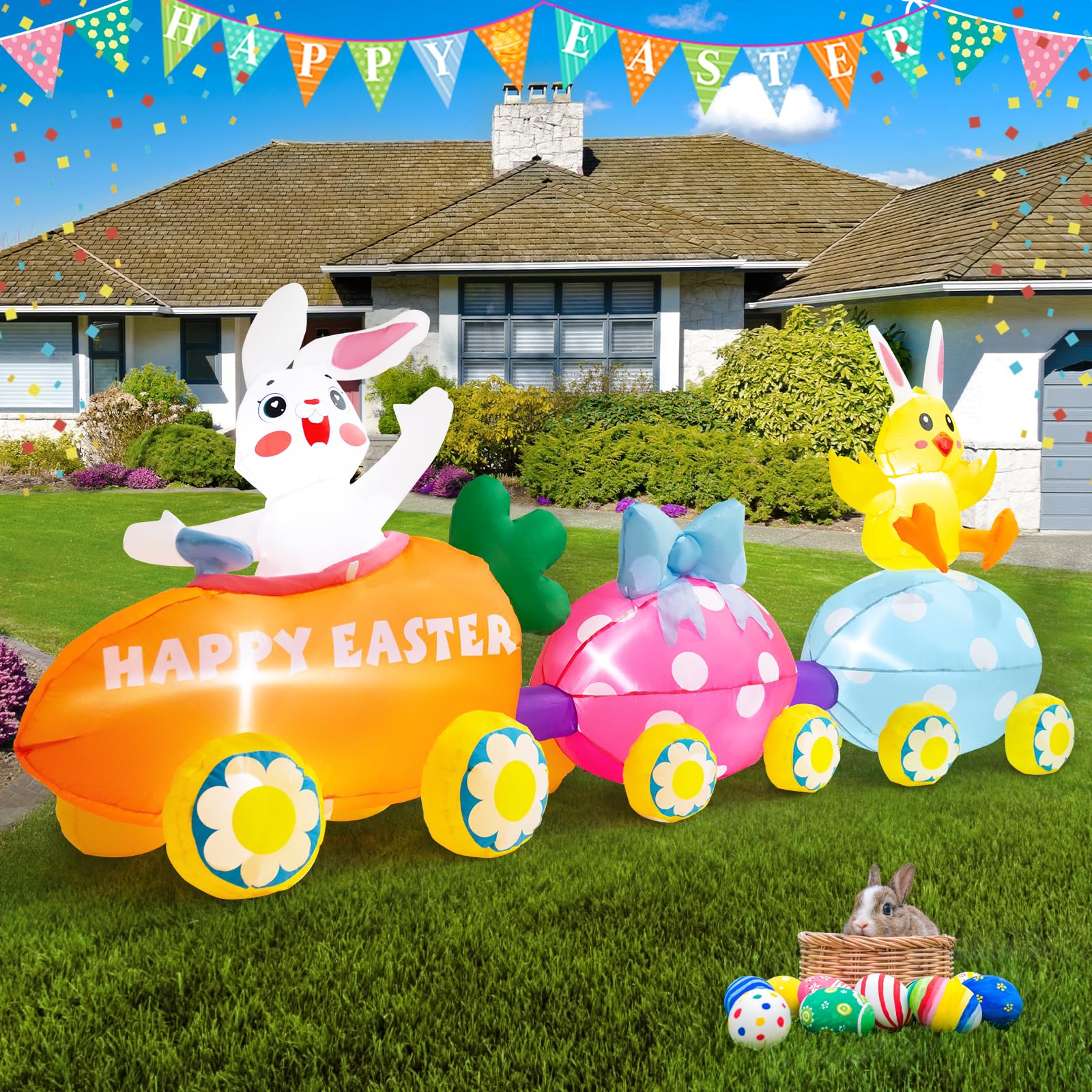 Marchpwer 9ft Long Easter Inflatable Outdoor Yard Decoration Bunny Ride ...