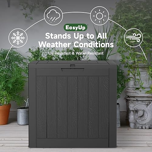 Vista 105 de EasyUp Caja de cubierta de resina de 31 galones, impermeable, resistente a los rayos UV, caja de almacenamiento al aire libre para entrega, patio