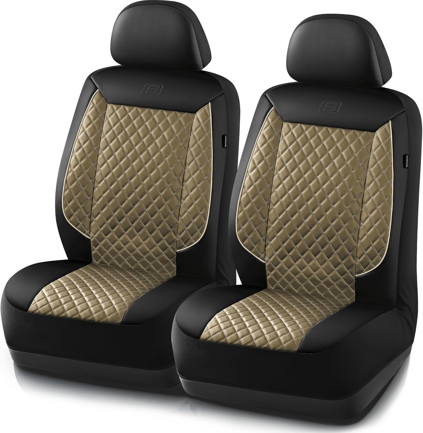 Skechers Car Seat Covers,Piping Luxury Faux Seat Covers,Waterproof Anti Slip Car Seat Protector Front Seats,Car Accessories Airbag Universal Fit for Most Cars,Vans,Trucks,SUV,Beige
