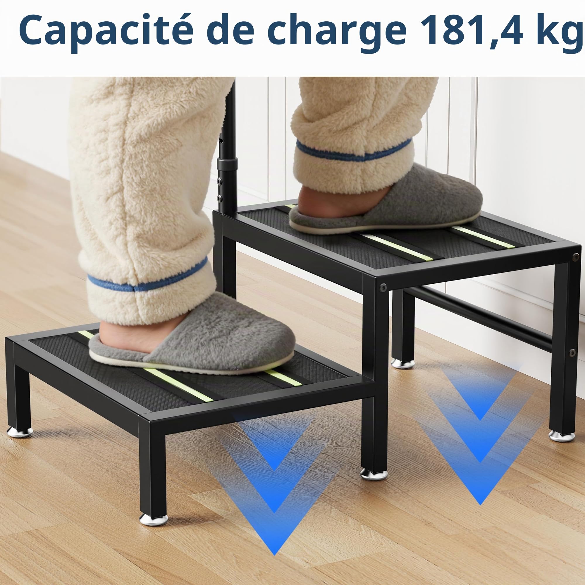 Chaise de Deux étages avec poignée, Chaise de Marche Robuste pour Personnes âgées et Adultes, Rampe réglable avec Plateforme antidérapante, marches de lit pour Lits Hauts, Cuisine et Salle de Bains