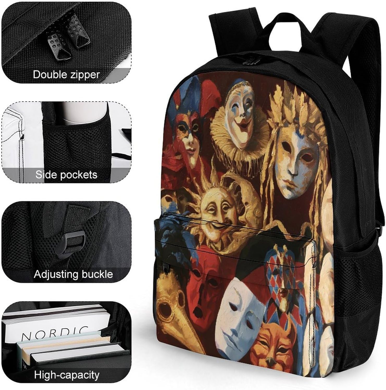 Venetian Carnival Masks Backpack Lightweight Backpacks Work Bag