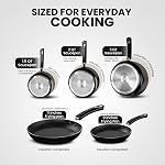 KICHLY Ensemble de pots et de casseroles Non Stick 5pcs Ensemble de cuisson, poêles à induction 20cm, 28cm, Saucepan avec Lids 20cm, 18cm, Sauce-pan non à induction 16cm, Lave-vaisselle et set de coffre-fort de four, noir