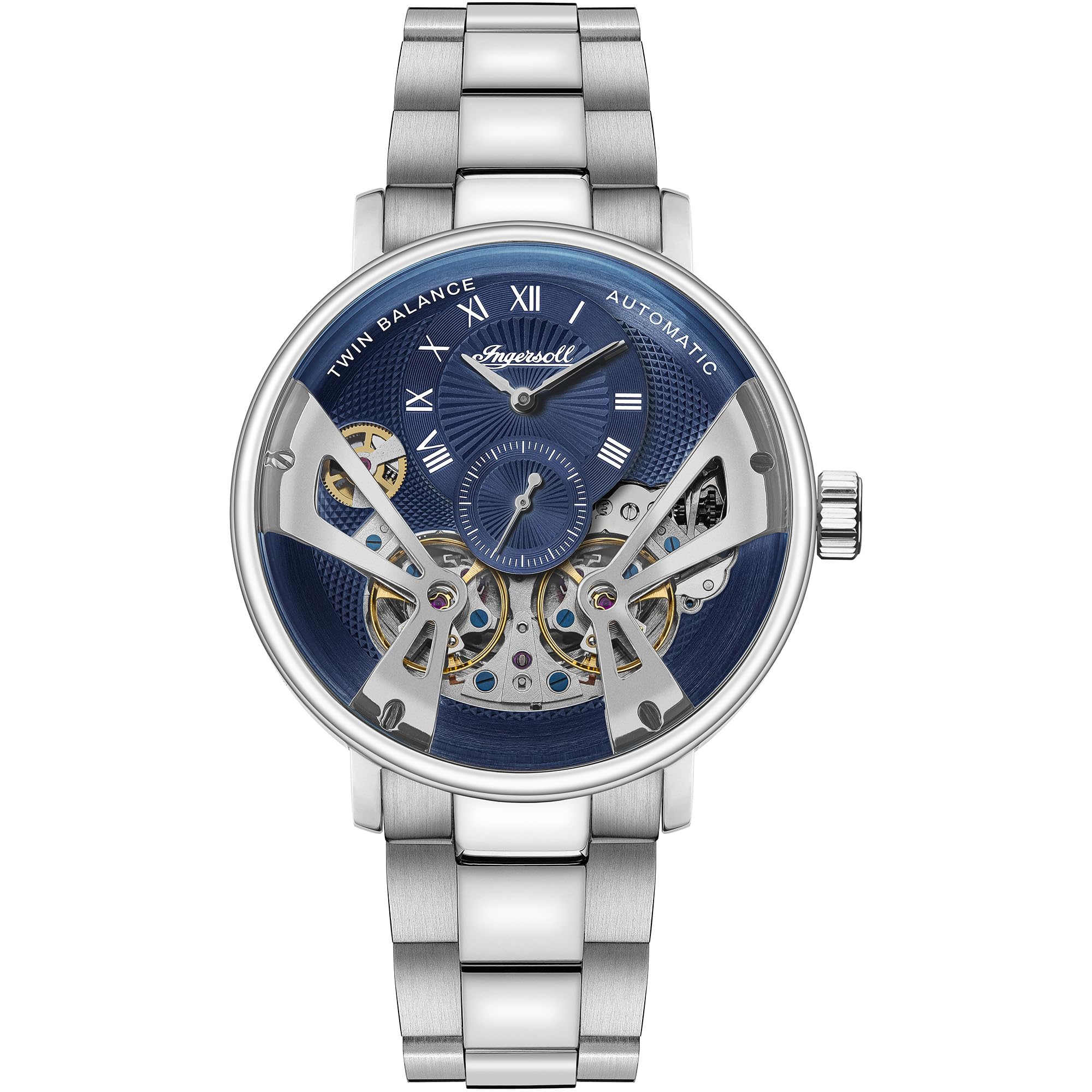 Ingersoll Men's Blue The Tennessee 45Mm Automatic Watch With Dial And Silver Stainless Steel Bracelet Strap I13104
