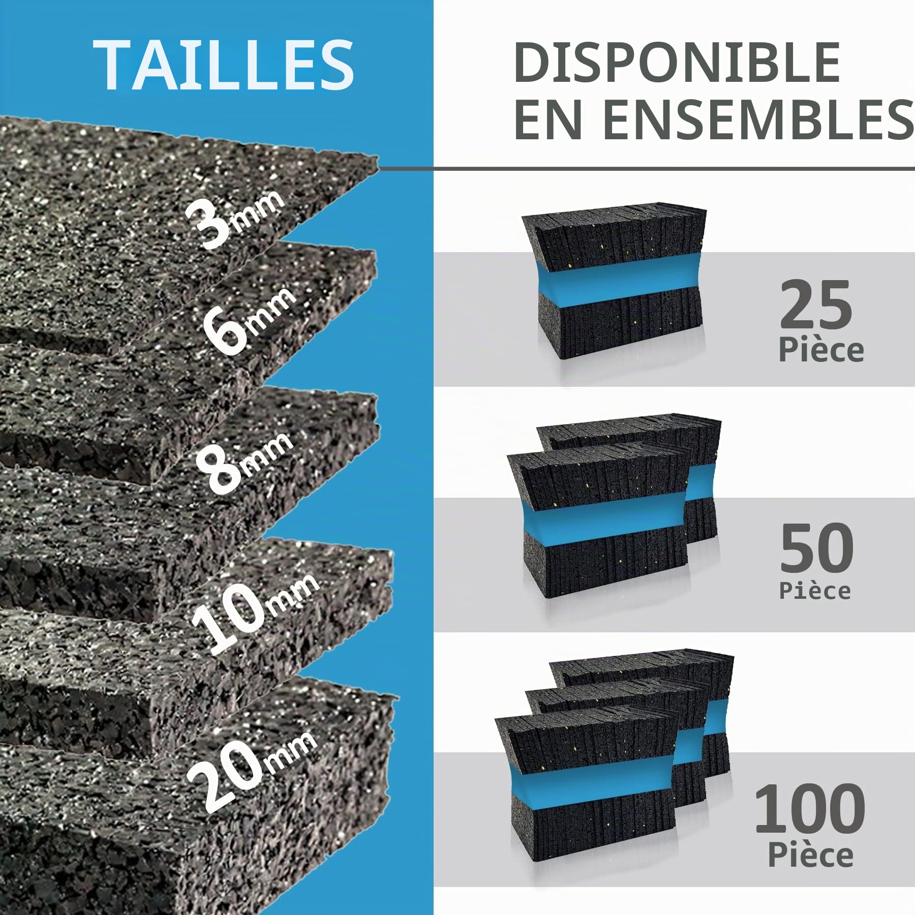 My Plast 90 x 90 x 6mm I 200 pièces I des coussinets pour terrasse I granulés de caoutchouc I terrasse I comme support pour lames de terrasse et dalles de terrasse I comme tapis antidérapant I