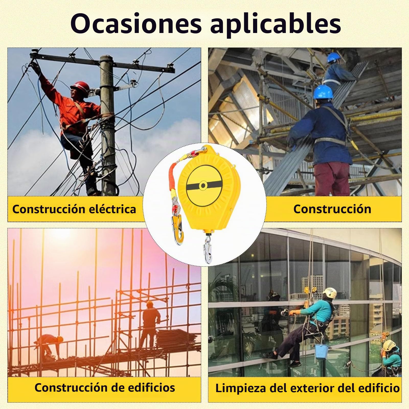 Dispositivo Anticaídas Retráctil 3-20m, Verde/Amarillo Línea de Vida Retráctil Portátil, Profesión Equipos Anticaidas Retractil Seguridad para Trabajos Aéreos, Carga Máxima:150kg(Amarillo, 10m)