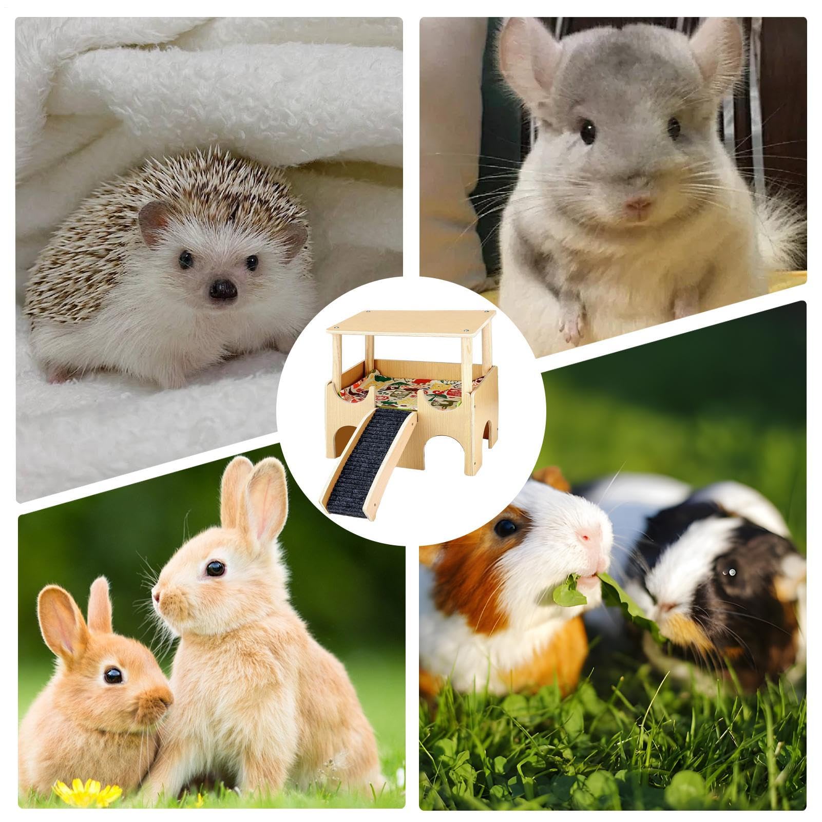 Kleintierspielzeug Unterschlupf – natürlicher Hamsterlebensraum, Rutenunterstand aus Holz – Stab Holzunterstand, Hamsterhaus Spielzeug doppellagig | Kleintierspielzeug Unterschlupf mit Leiter