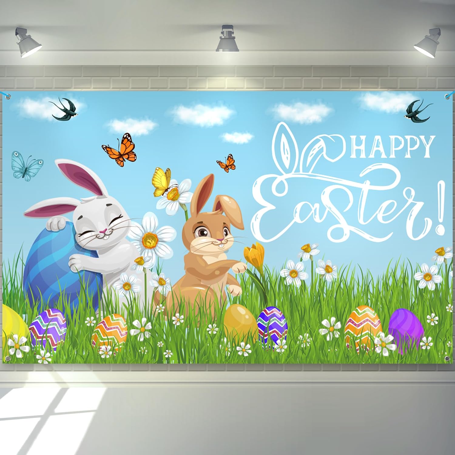 KatchOn, Happy Easter Banner - XtraLarge 72x44 Inch | Easter Backdrop for Photography | Easter Wall Banners for Easter Decorations | Easter Bunny Backdrop for Easter Bunny Decor