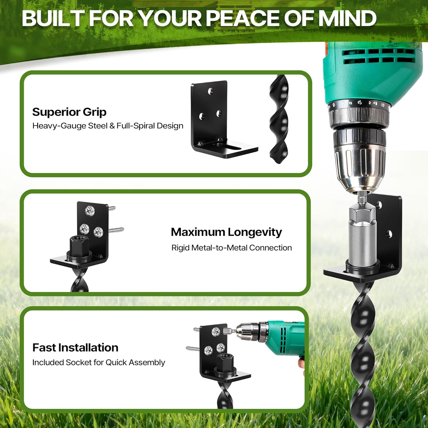 24" heavy duty ground anchors screw in, set of 4 mobile home anchors, multi-purpose earth anchors with brackets and adapter for drill, ideal for mobile homes, storage sheds and carports(black)