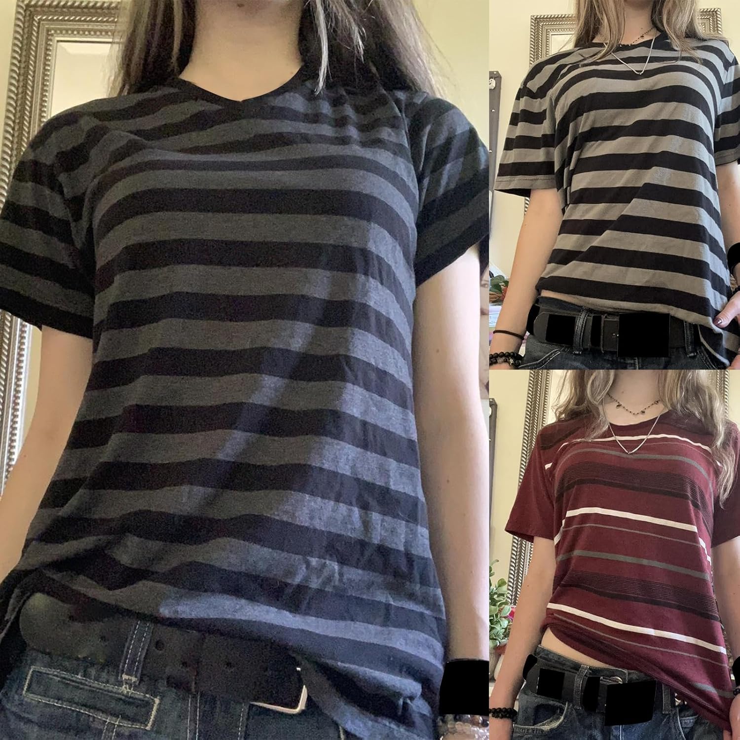 Grunge Clothes for Women Y2K Tops Striped Short Sleeve Aesthetic Shirts Teen Girls Vintage Tees Summer Streetwear - Image 6