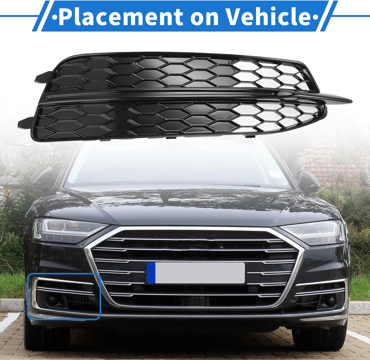 1pc Fog Light Grill for Audi A6 C7 2011-2014 Durable ABS Black Front Right Front Lower Bumper Fog Light Cover Inserts