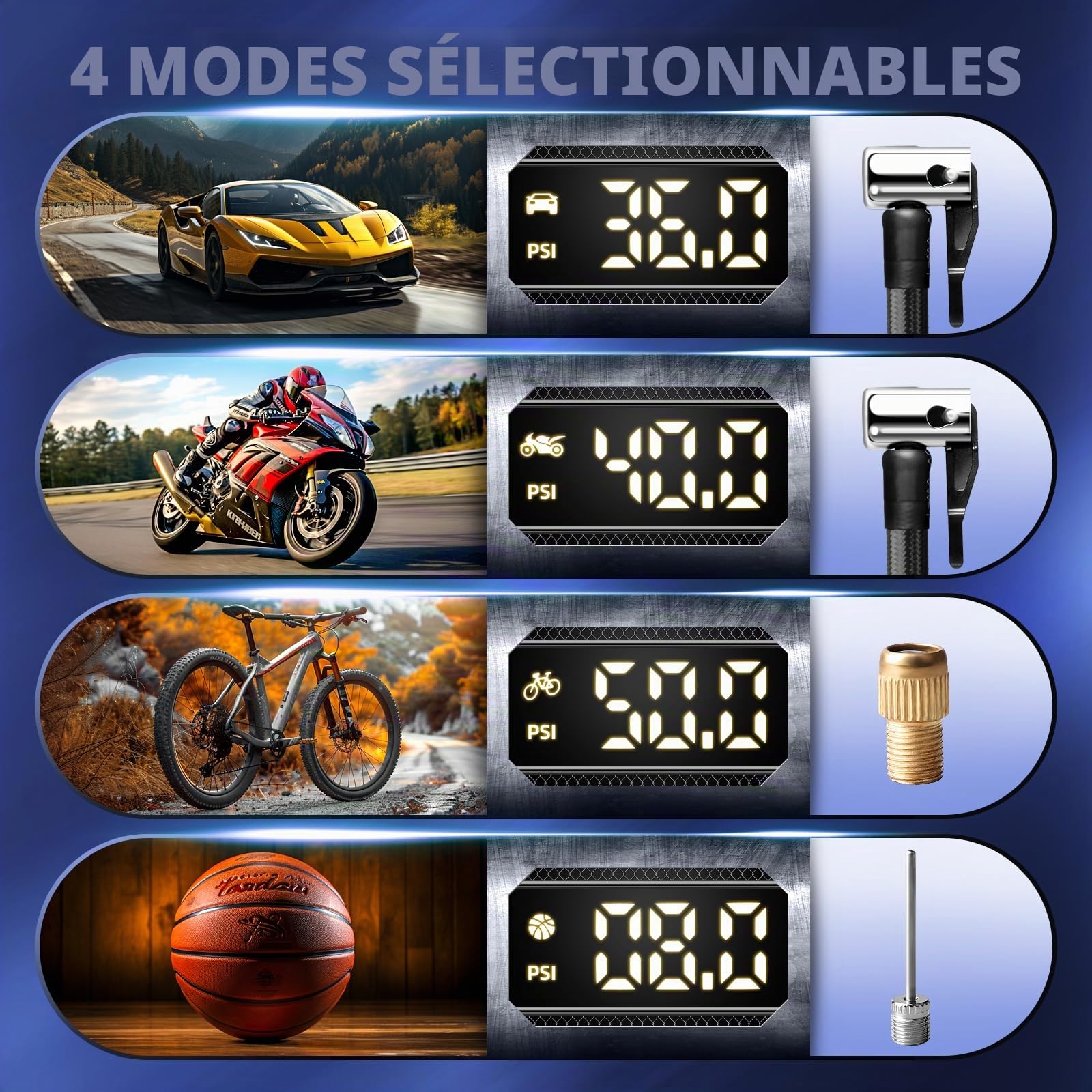 Zune Lotoo Compresseur à Air Portatif 150 PSI, 9000 mAh Gonfleur Pneus Voiture avec Écran Numérique LED, Mini Pompe Velo Electrique avec Câble 12V CC et Lumière LED pour Voiture, Moto, Vélo, Balles