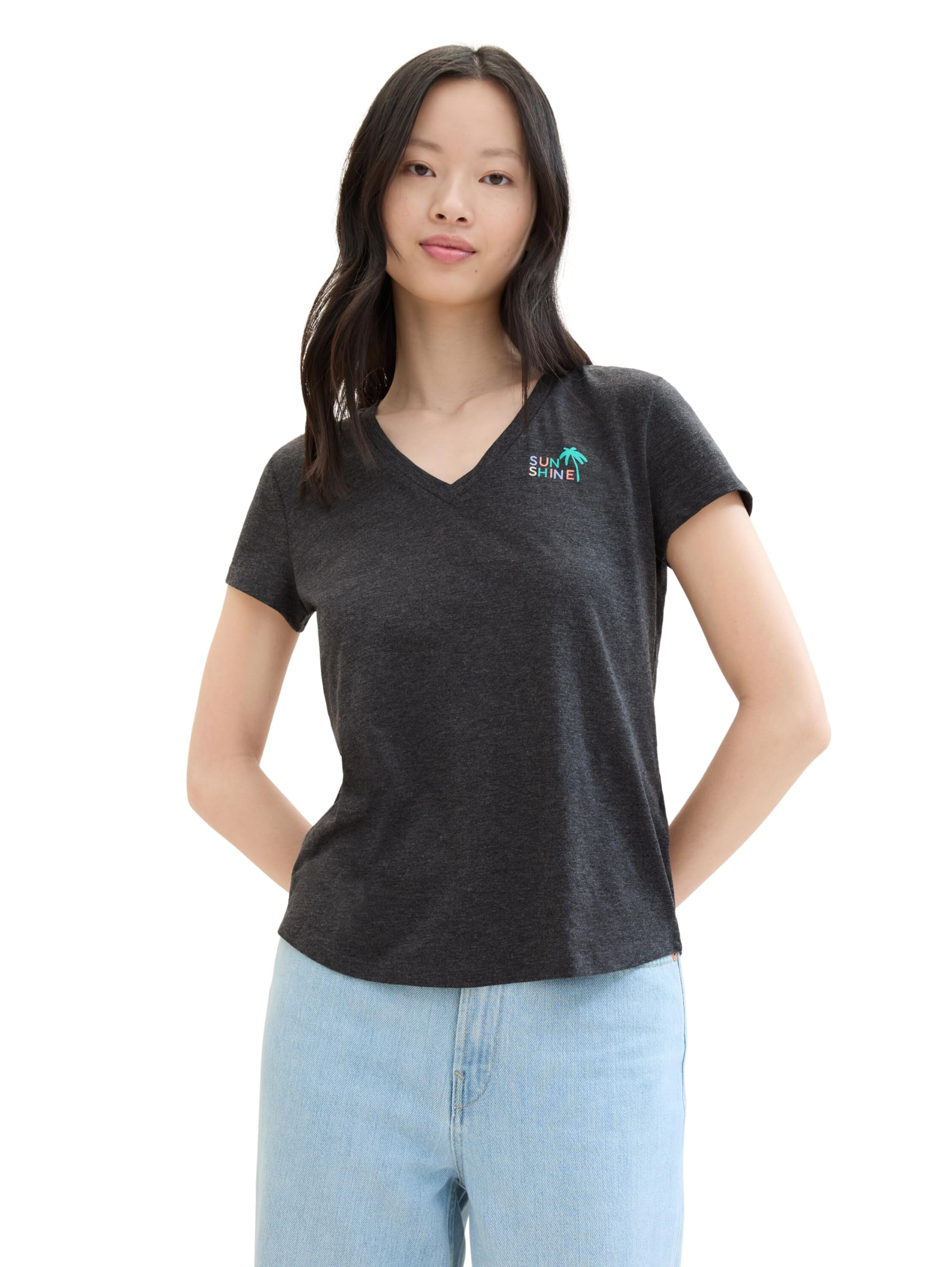 TOM TAILOR Damen T-Shirt Mit V-Ausschnitt – Basic Shirt Aus Jersey, Regular Fit, Nachhaltig