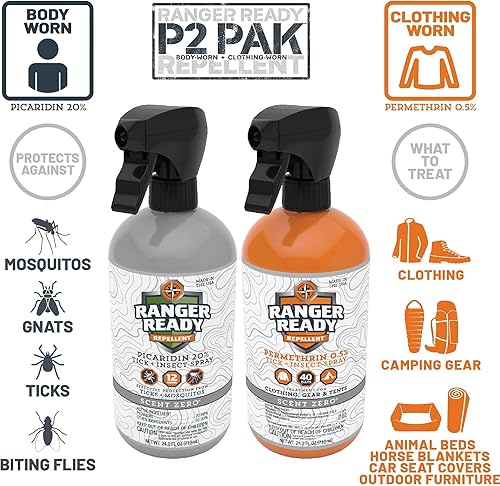 Miniatura 2 de Ranger Ready Repellents P2Pak Permetrina + Picaridina repelente de garrapatas e insectos, aroma cero, 8 onzas líquidas (paquete de 2)