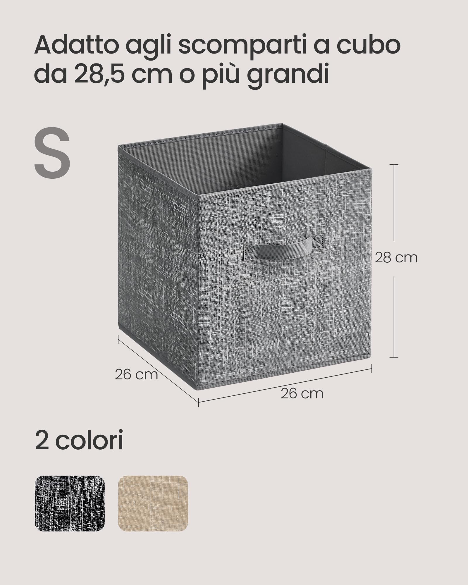 SONGMICS Scatole Portaoggetti, Set di 8 Contenitori da 28 cm in Tessuto Non Tessuto, con Doppie Maniglie, Organizzatori a Cubo, per Scaffale, Pieghevoli, per Abiti, Grigio Giunco ROB826G01