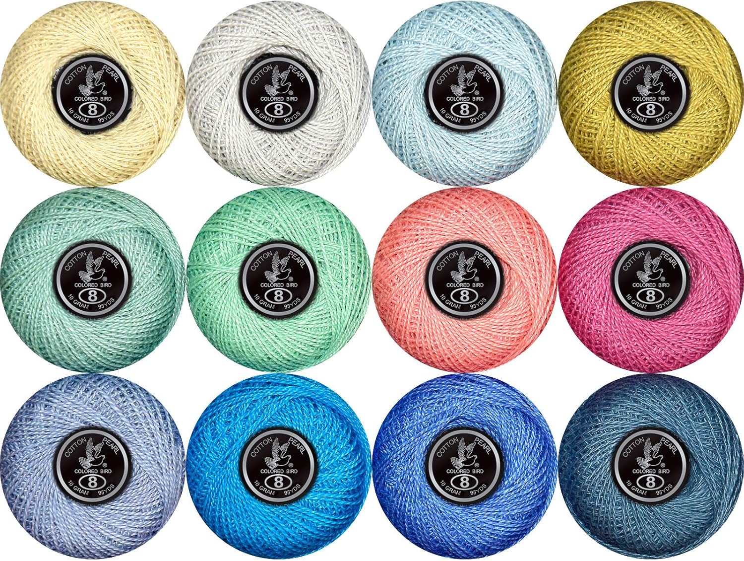 Double Mercerized Egyptian Long Staple Cotton Pearl Thread Ball 10 Grams Rainbow Color 12 Colors per Box for Crochet Hardanger Kniting Hand Sewing,Classic Royal BluePalette