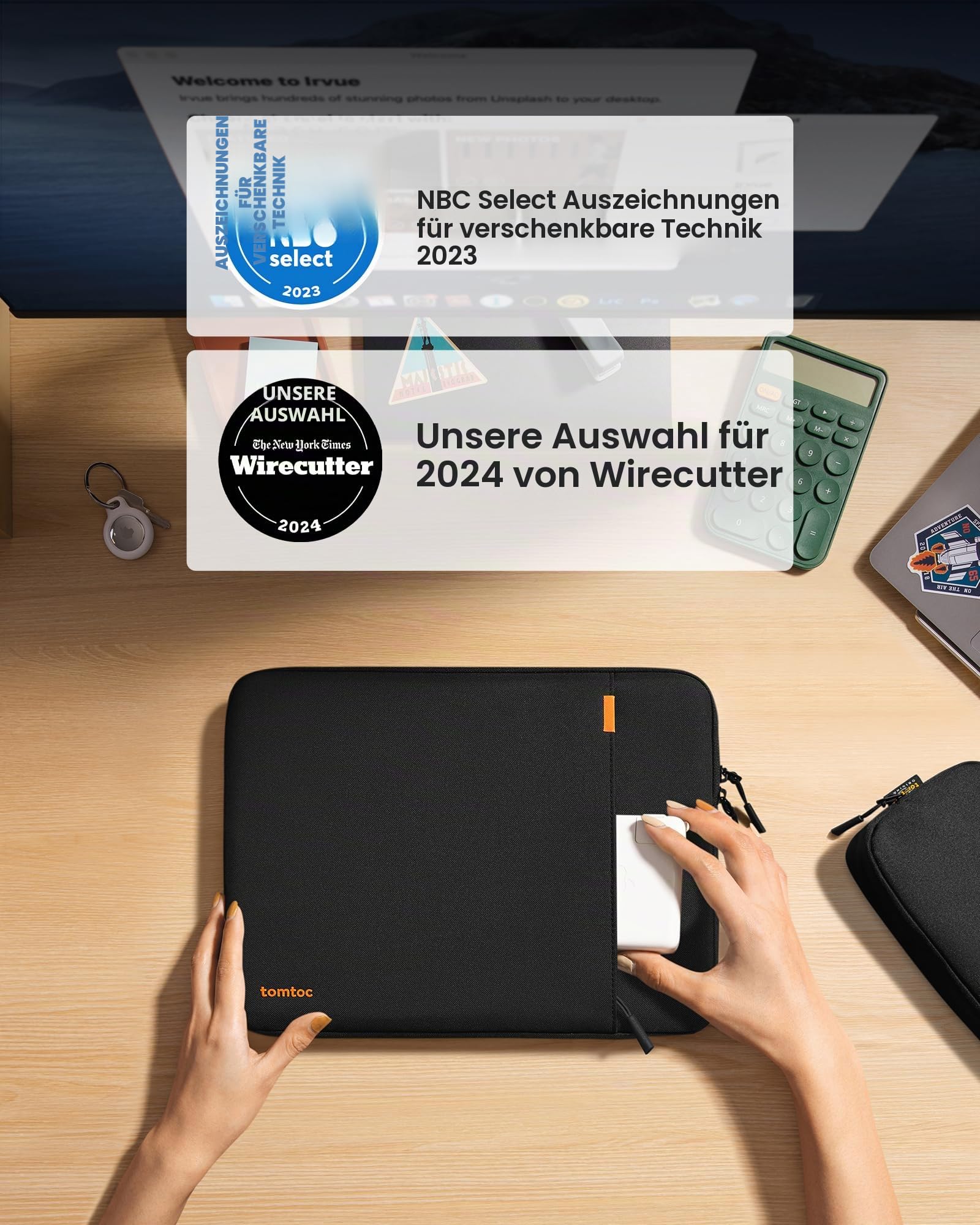 tomtoc 360° Laptop Tasche Hülle für 14-Zoll MacBook Pro M5 Pro/Max (2026) A3426 A3427 A3434, M4/M3/M2/M1 A3112 A3401 A3185, Passt 13,8" Surface Laptop 7, Wasserabweisend Laptophülle mit Zubehör Tasche