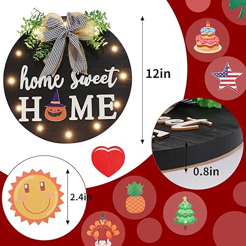 Miniatura 4 de Letrero de bienvenida intercambiable para puerta delantera con 14 iconos intercambiables decoración de porche frontal de granja cartel de pared de